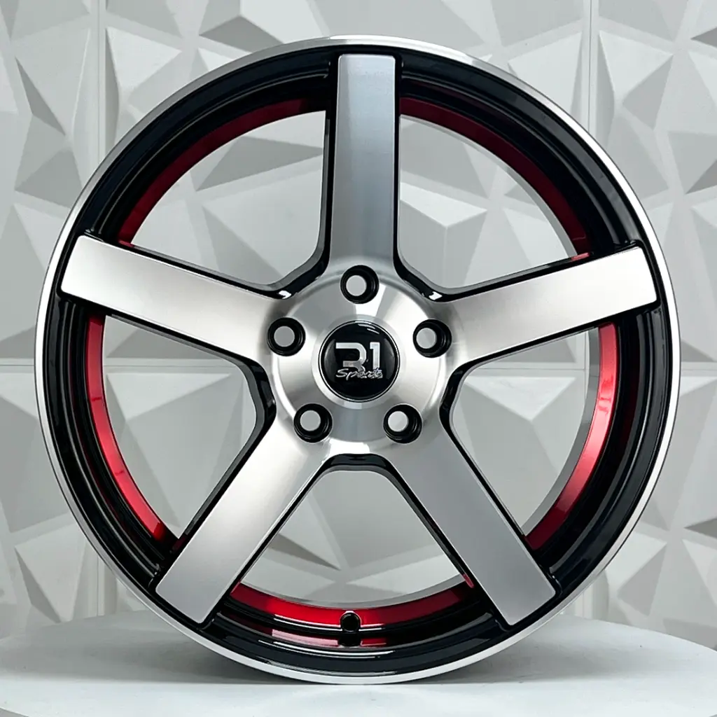 RIN 17X7 5-114.3 R1 SPORT 17CV3 BLACK MACHINE FACE INNER RED LINE ET40 CB73.1