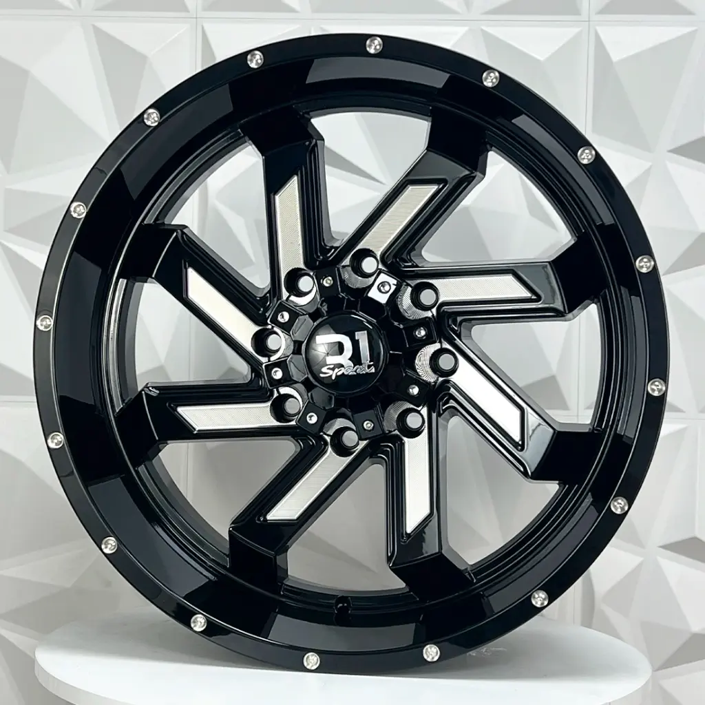 RIN 22X10 8-180 R1 SPORT 2210 GLOSS BLACK MACHIN FACE+MILLED RIVETS ET-10 CB124