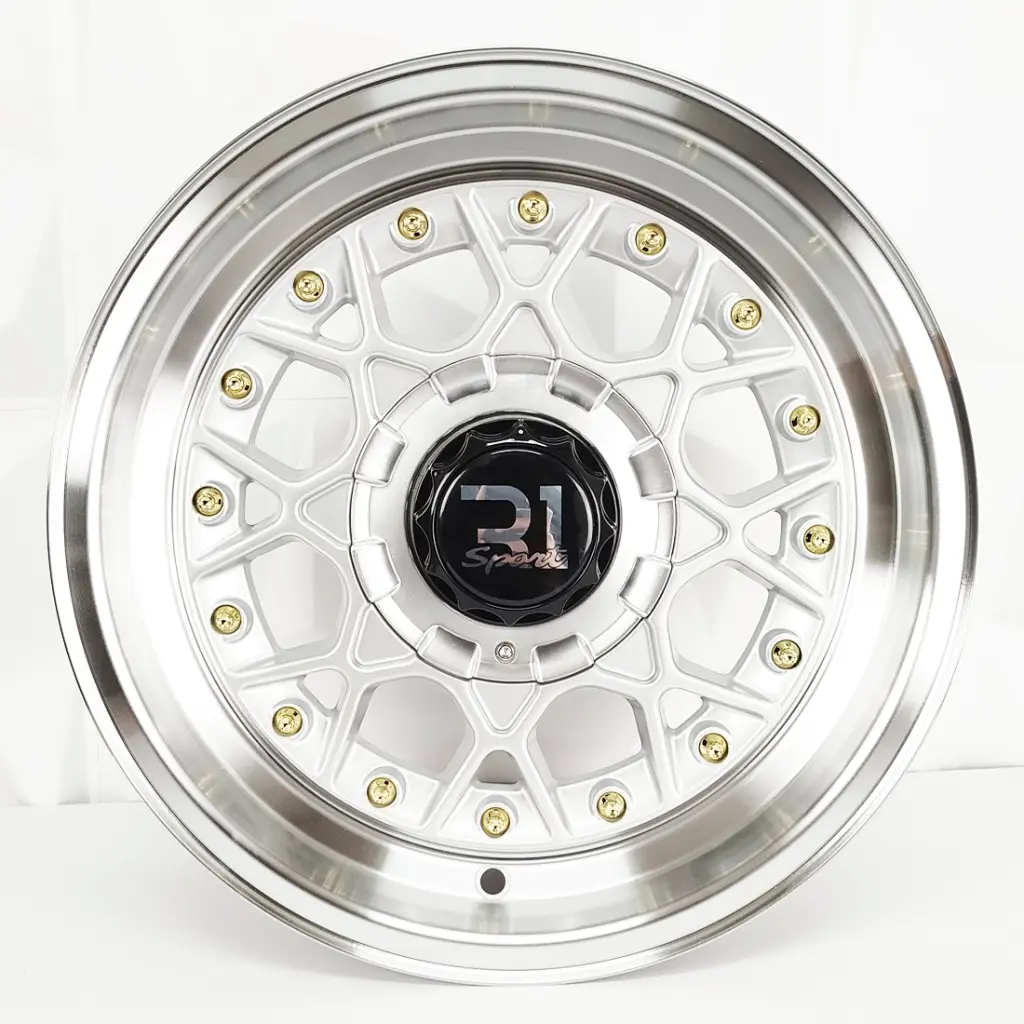 RIN 14X6.5 4-100/114.3 R1 SPORT T1022 SILVER MACHINE LIP GOLD RIVETS ET0 CB73.1