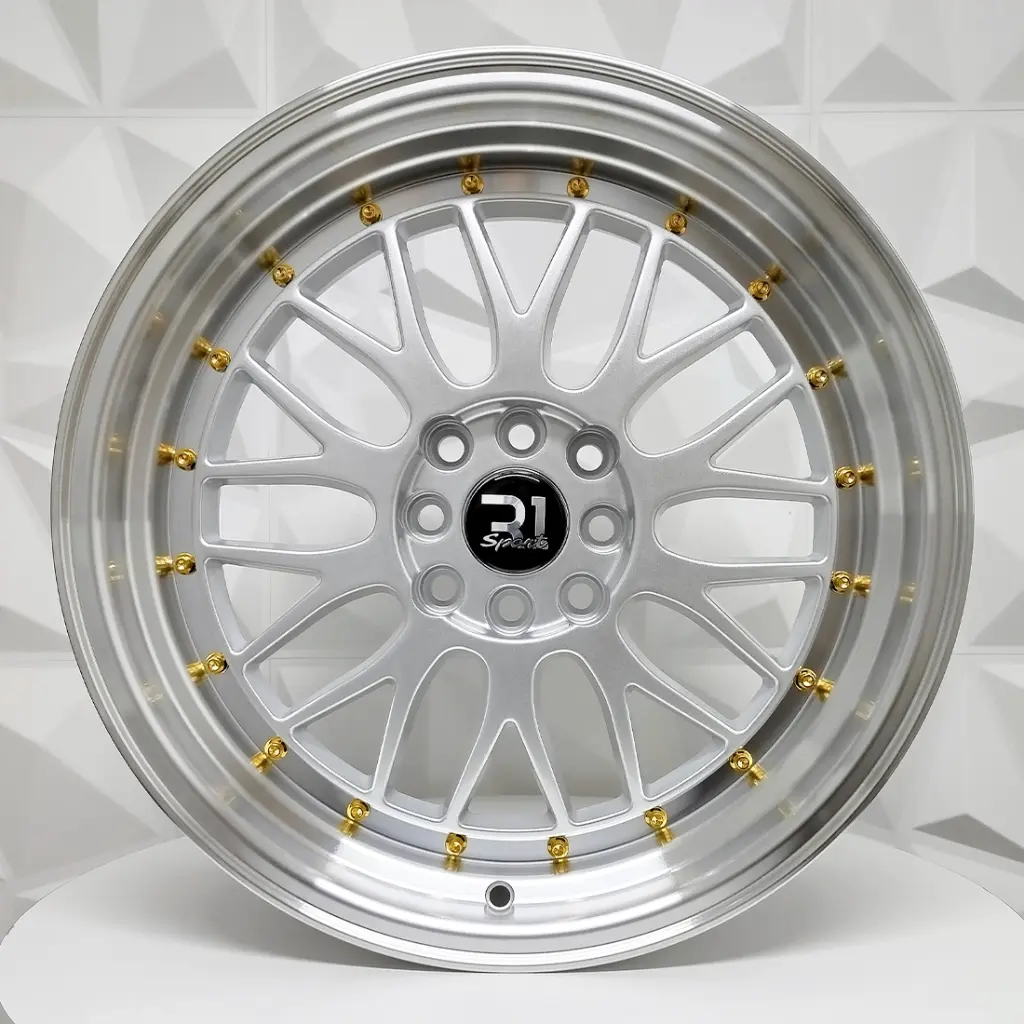 RIN 17X9.5 5-100 R1 SPORT 7236R BB SILVER MACHINE LIP GOLD RIVETS ET30 CB73.1