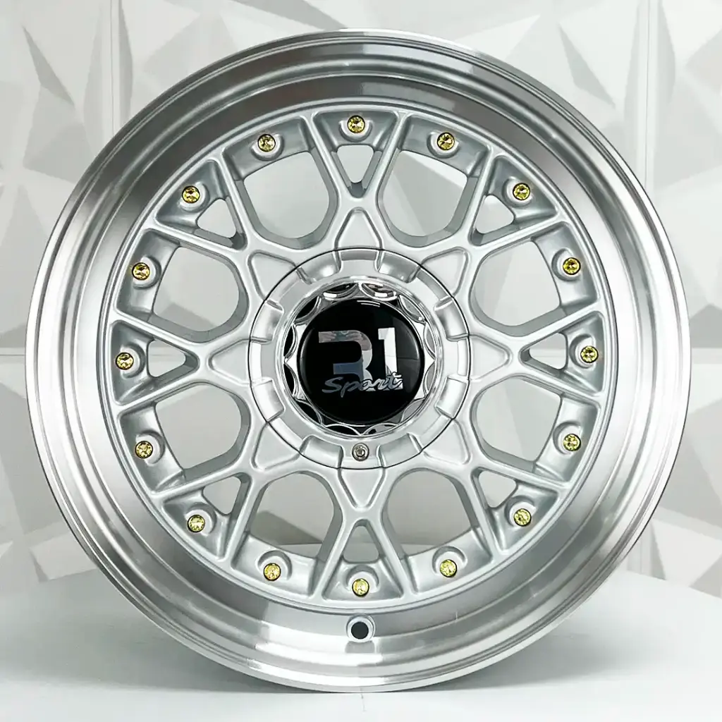 RIN 15X7.5 4-100/114.3 R1 SPORT 811 BB FACE SILVER MI GOLD RIVETS ET35 CB73.1