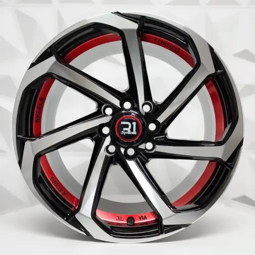 [166572F] RIN 16X7 4-100/114.3 R1 SPORT X076 BLACK MACHINE AND RED UNCDERCUT ET0 CB73.1